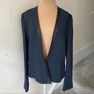 Foundrae Blue Cotton Lamb Leather Trim Open Open Jacket EUC Size 10